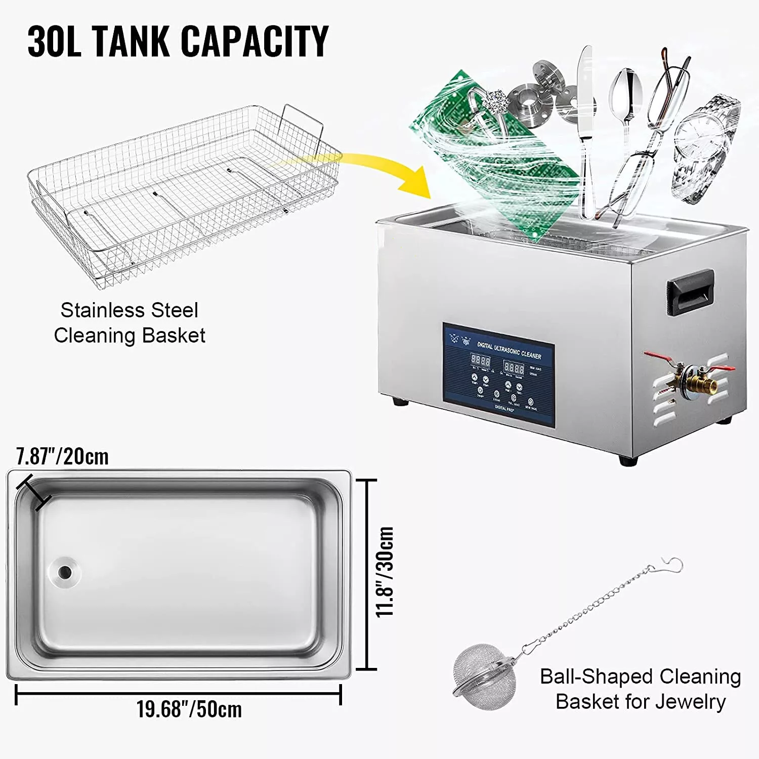 Ultrasonic Washing Machine Jewelry Cleaning Machine w/ Digital Timer Heater - Image 5