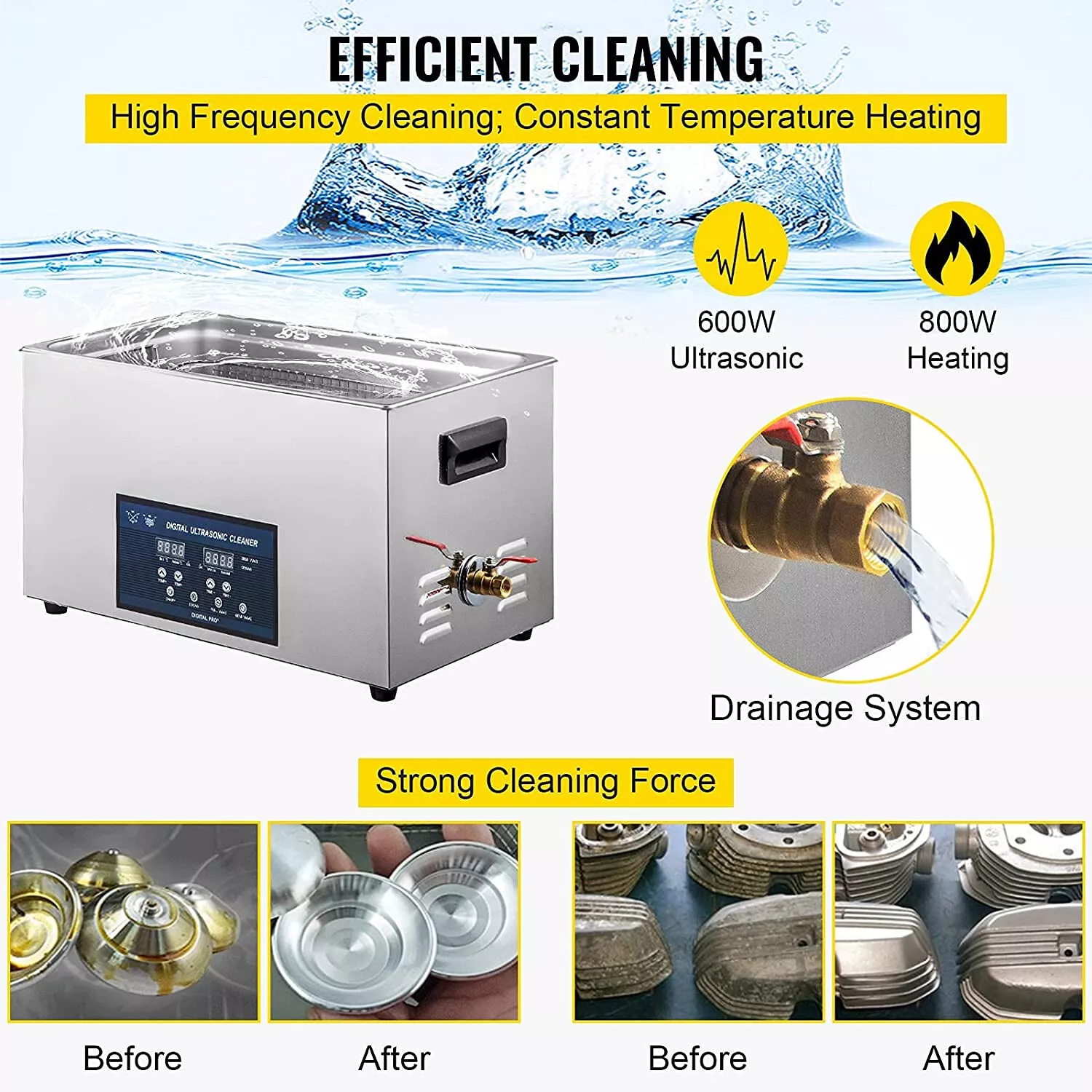 Ultrasonic Washing Machine Jewelry Cleaning Machine w/ Digital Timer Heater - Image 6