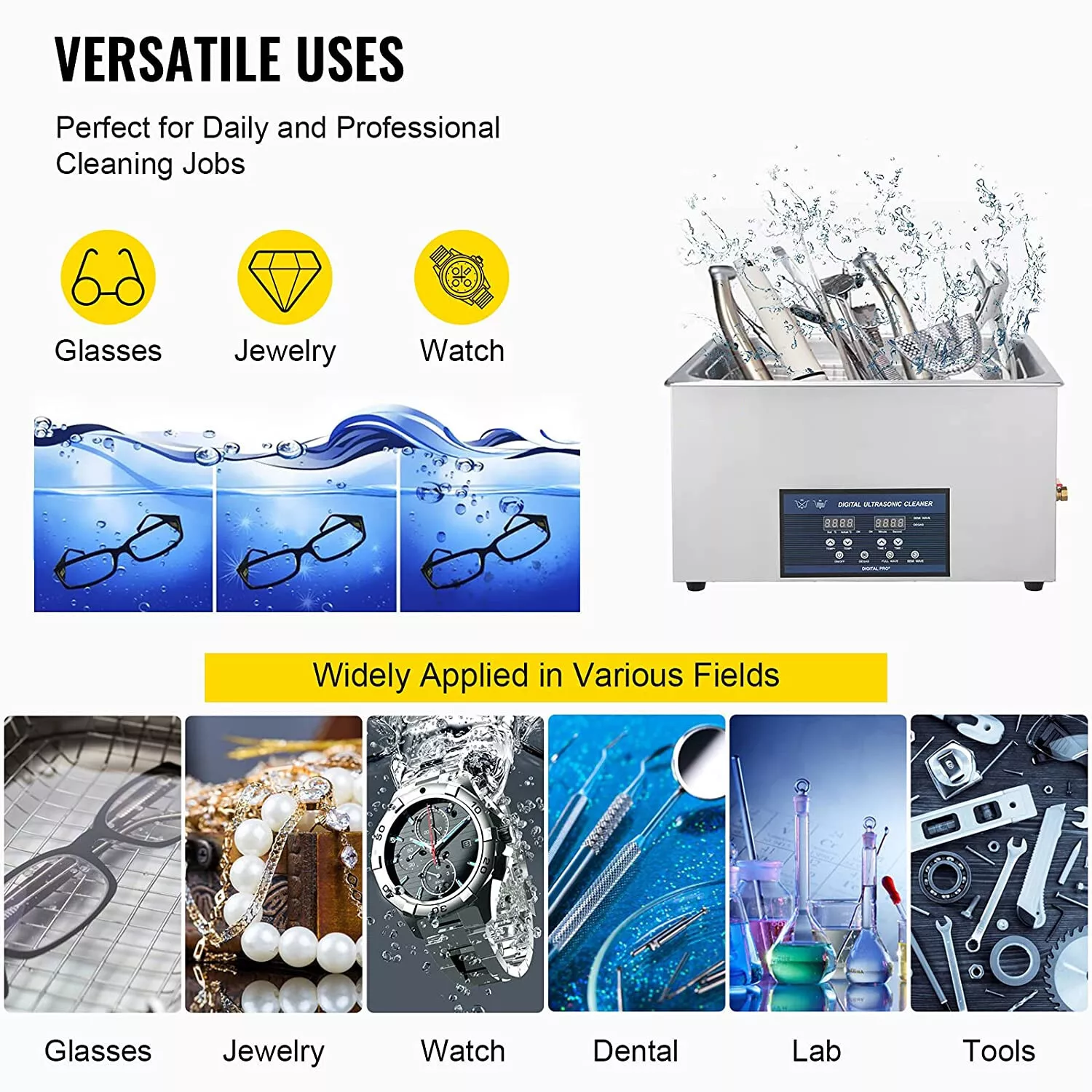Ultrasonic Washing Machine Jewelry Cleaning Machine w/ Digital Timer Heater - Image 8