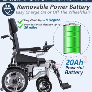 Reclining Foldable Electric Wheelchairs for Adults - 500W Super Horse Power Motor -20 Mile Range ~ 20AH Extended Battery
